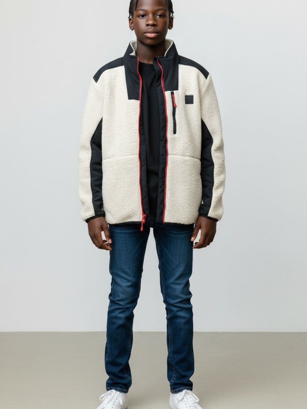 Under Armour Men's Cream & Black Sherpa Fleece Jacket with Red Zip Detail